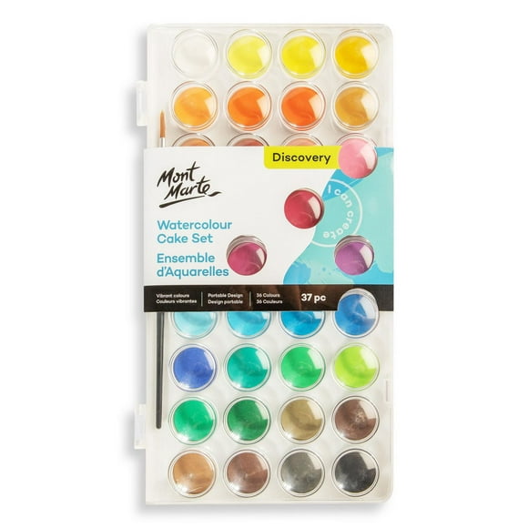 MONT MARTE Watercolour Paint Cake 36 Colour Set with Brush, 37pc