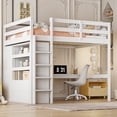thumbnail image 2 of Full Size Loft Bed with Wardrobe & Desk, Wooden Loft Bed with Built-in Storage Shelves, 2 Drawers, Full Guardrail, Space Saving Bedroom Furniture,White, 2 of 9