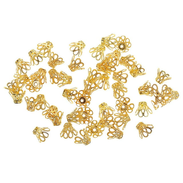 yuksok 50 Gold Plated 12mm Bell Filigree Bead Caps Jewellery Craft Findings Beading