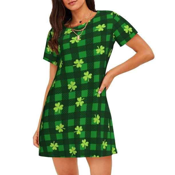 Fotbe Happy St. Patrick's Day5 Bata de Dormir para Mujer con Estampado, Camisón de Algodón de Manga Corta, Ropa de Dormir Casual