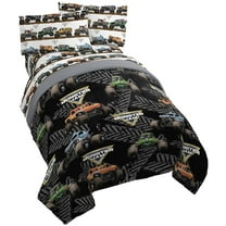 Monster Jam Tracks Novelty Kid's Black 100% Microfiber 5-Piece Bed Set, Twin