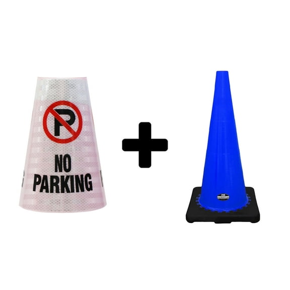 (Set of 4) RK 28" Blue Safety Traffic PVC Cones Black Base with"NO SMOKING" Reflective Message Sleeve (4 Cone, 4 Sleeve)