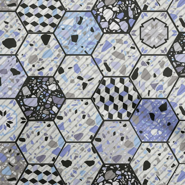 oneOone Rayon Light Blue Fabric Geometrical Hexagon Stone Texture Sewing Craft Projects Fabric Prints By Yard 56 Inch Wide