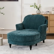Upholstered Chaise Lounge, Comfy Linen Single Sofa Chair, Living Room Bedroom Rest Chair,Green