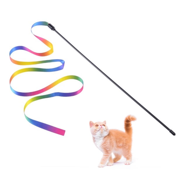 Juguetes interactivos de varita de arcoíris para gatos, cuerda de varita interactiva para gatos, encantador de cinta colorida para la mayoría de los gatos y gatitos