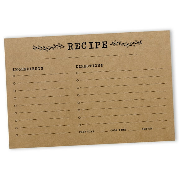 Inkdotpot Recipe Card 6x4 inch Single-Sided Recipe Design Cards Classic Kraft Recipe Cards Wedding-Bridal Shower-Baby Shower- Pack of 50