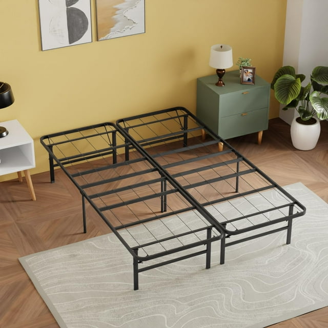 Bed Frame Metal Platform Bed Frame Mattress Foundation Box Spring Replacement Heavy Duty Steel Slat Easy Assembly Noise-Free Black, (Full)