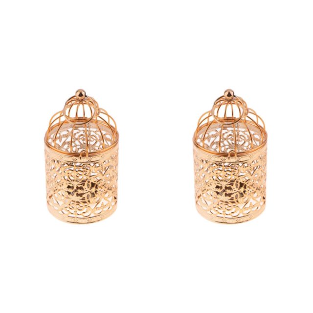 Ruiboury Electroplated Metal Birdcage Shape Tea Light Candle B- Holder Rose Gold Type B 2Set