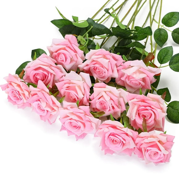 Floweroyal 12pcs Artificial Roses Velvet Flowers with Long Stem Fake Roses Bouquet DIY for Home