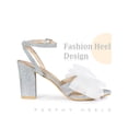thumbnail image 3 of BLISSFUL STEP Glitter Heel Mesh Bow Block High Heel Sandal for Women Silver 10, 3 of 6