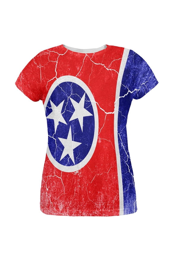 Tennessee Vintage Distressed State Flag All Over Womens T Shirt Multi SM
