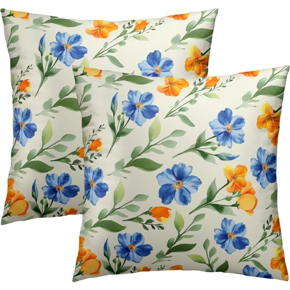 Blue and Yellow Flowers Pillow Covers 16x16 Inch Set of 2 Spring Summer Floral Pillow Cover Farmhouse Colorful Flowers Decorative Pillowcases Spring Floral Cushion Cover for Home Sofa Couch Bed