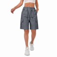 thumbnail image 3 of Women'S Summer Casual Cargo Shorts Elastic Waist Drawstring Hiking Bermuda Shorts with Pockets Dark Gray L, 3 of 6