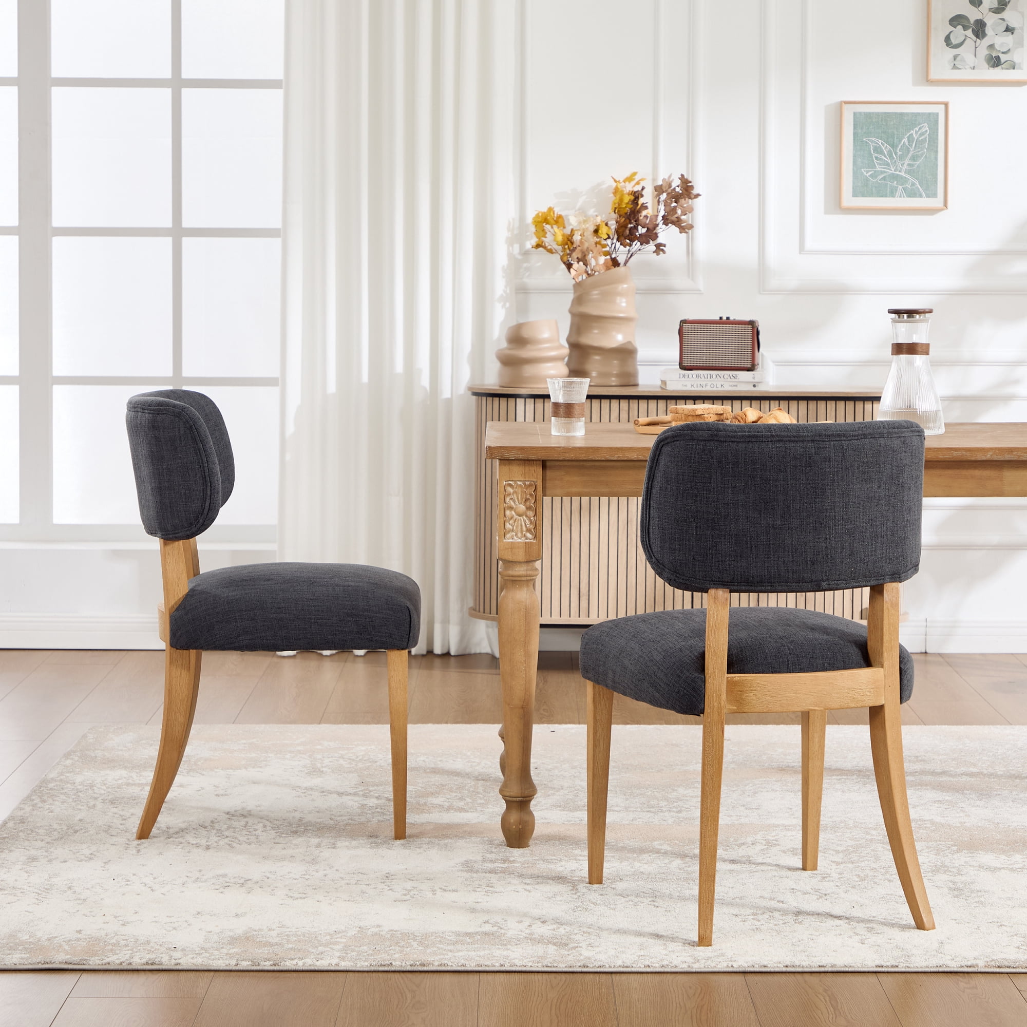 Leumius Dining Chairs Set of 2, Modern Fabric Upholstered Dining Room Chair Kitchen Chairs, Farmhouse Dinner Chair for Kitchen Dining Room Dark Grey