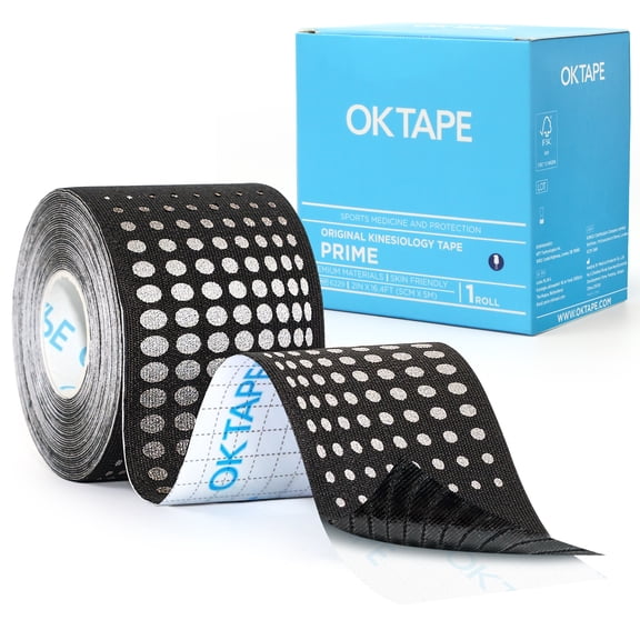 OK TAPE Synthetic Kinesiology Tape, Stronger Support, Elastic Physical Therapy Athletic Tape for Pain Relief, Reflective Design Kinetic Tape, Uncut Roll, 2" x 16.4' -Black