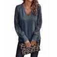 thumbnail image 3 of Womens Long Sleeve Shirts V-Neck Lace Tops Business Casual Blouses Tee Trendy Fall Fashion Outfits Clothes Grey XL, 3 of 7