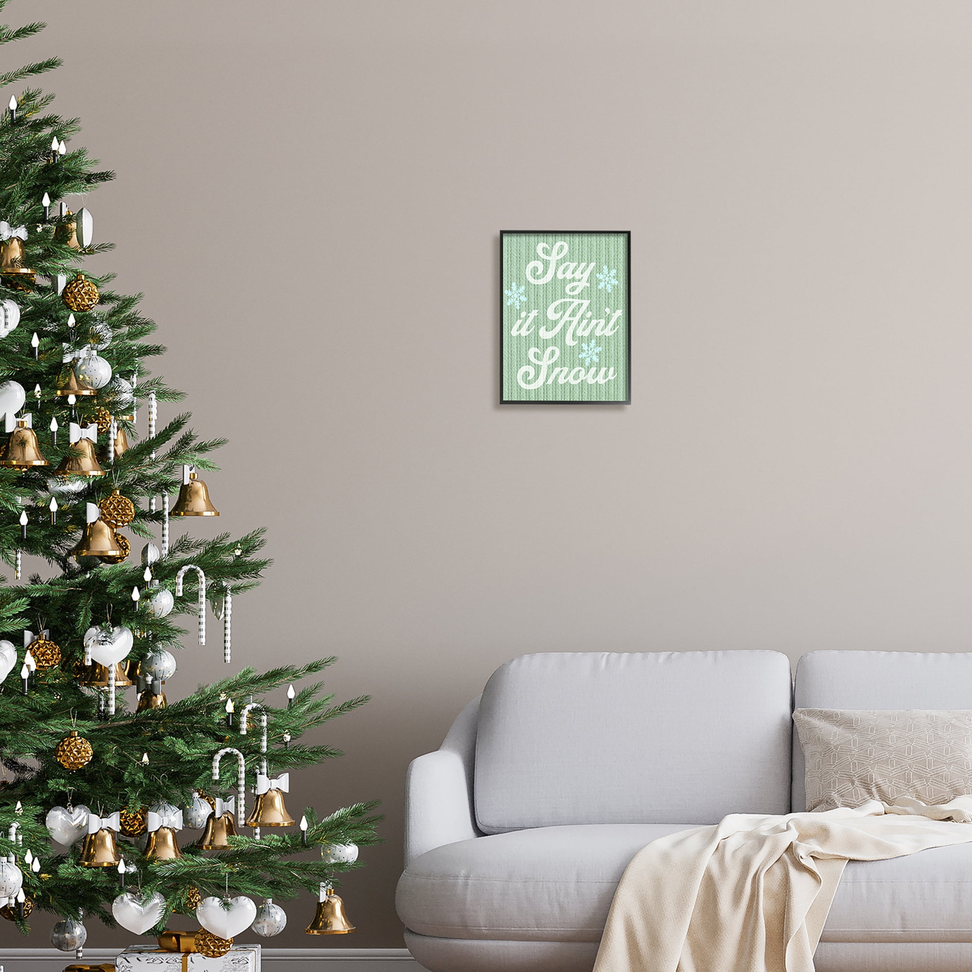 Stupell Industries Green Say It Ain't Snow Holiday Painting Black Framed Art Print Wall Art, 11 x 14