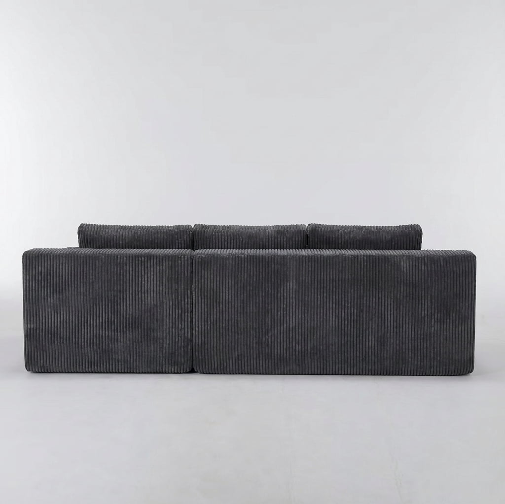 Plush Corduroy Modular L-Shaped Sectional Sofa with Foam-Filled Cushions, Luxury Floor Couch for Living Room and Bedroom, Dark Gray
