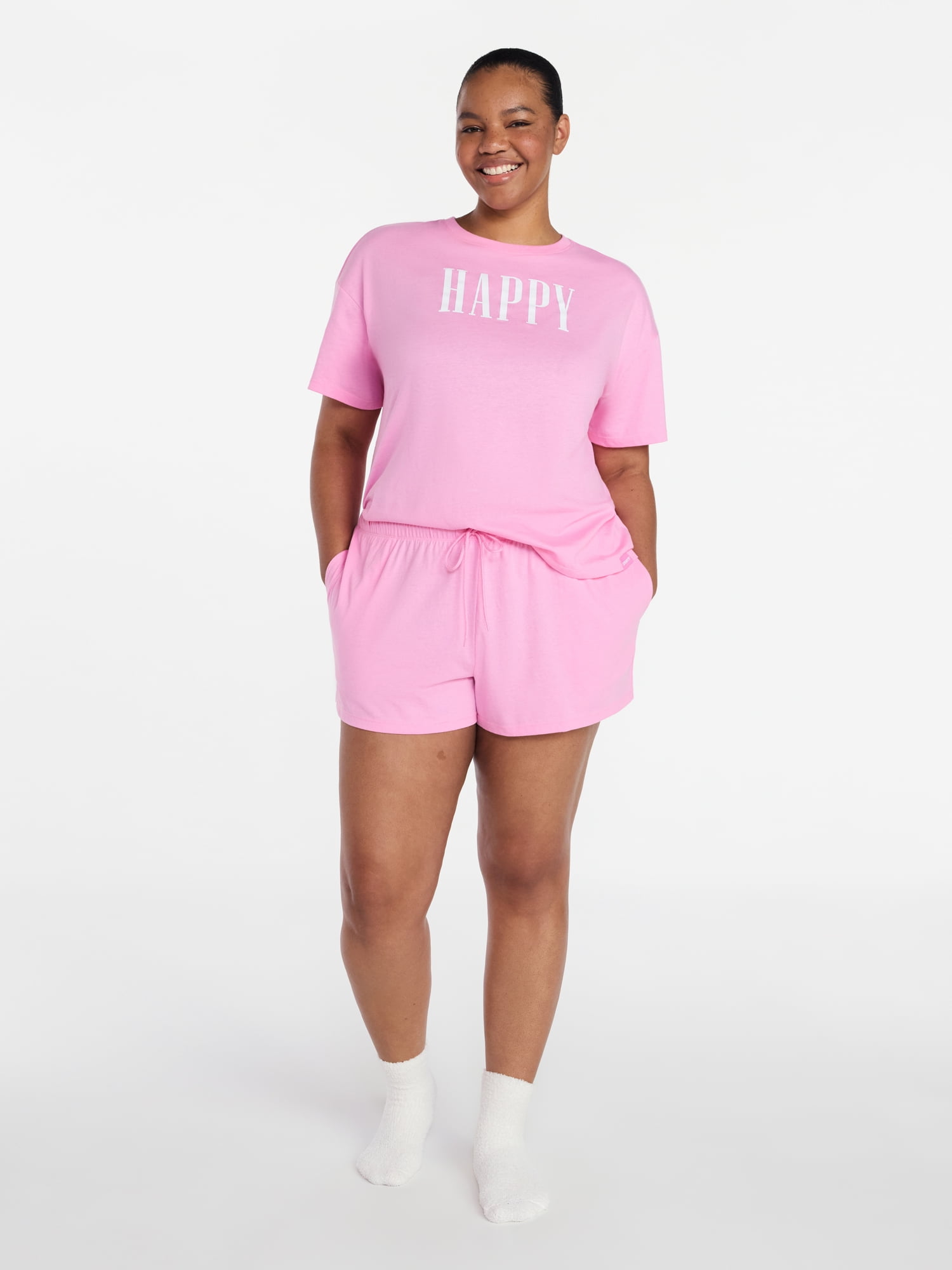 Joyspun Women's Short Sleeve Top and Shorts Pajama Set, 2-Piece, Sizes XS-3X