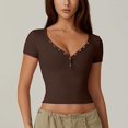 thumbnail image 4 of Baywell Women's Double-Lined Button-up Slim-Fit Crop Short Sleeve Sexy Top S-XL, 4 of 6