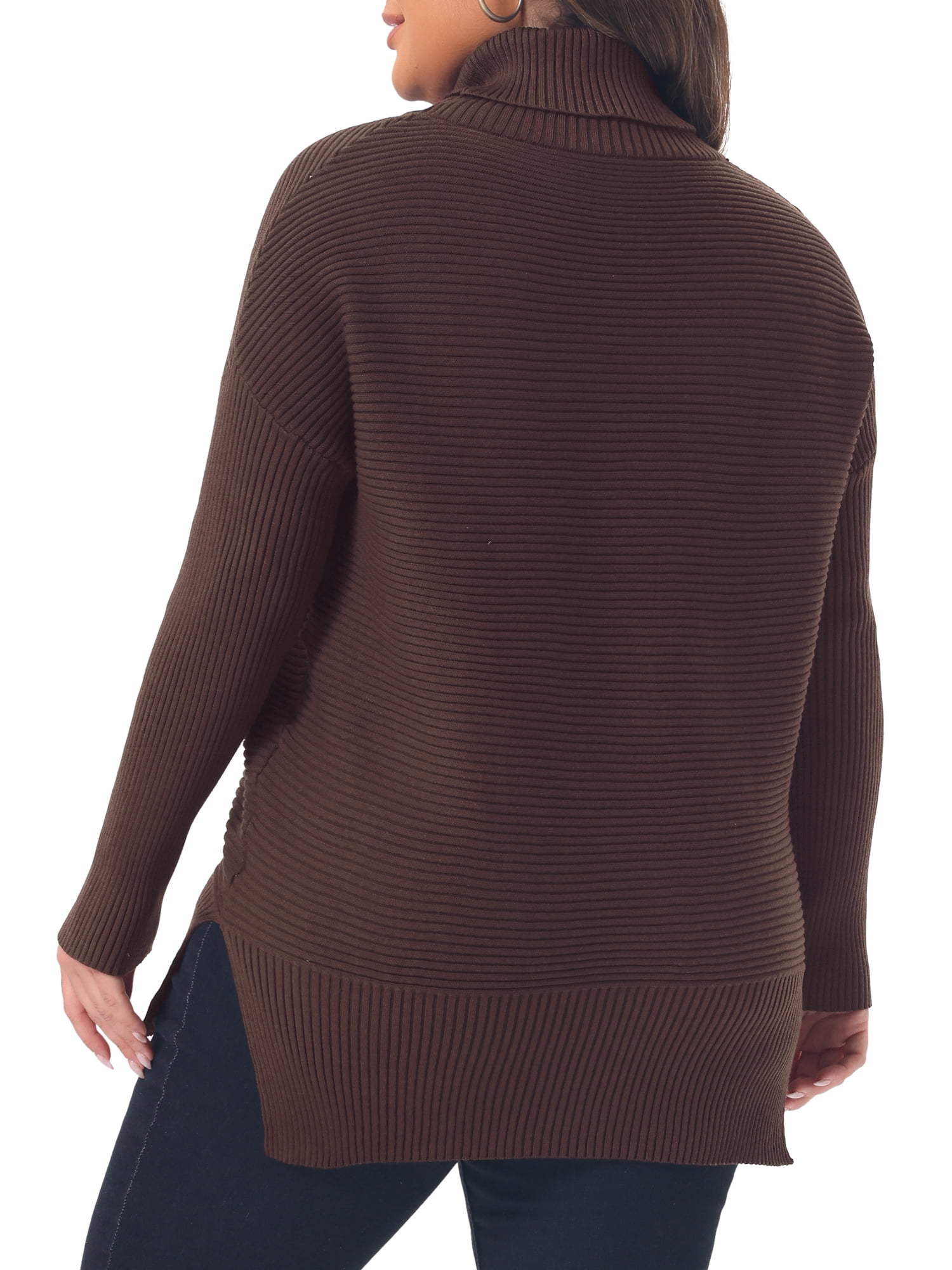 DARING DIVA Women's Plus Turtleneck Long Sleeve Sweater 2X Coffee