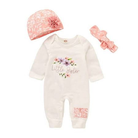 

uukiA Newborn Baby 0-18 Months O-Neck Long Sleeve Floral Print Solid Color Daily Suit Three Piece Set Outfits