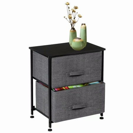 2 Drawers Night Stand End Table Storage Tower Sturdy Steel