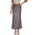 thumbnail image 3 of VUPSGEZ Skater Skirt Features Elastic Waist Band Women'S Long Skirt High Waisted Drawstring Solid Color Skirt Women’S Pleated Maxi Skirt(Gray,M), 3 of 9