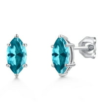Gem Stone King 14K White Gold Paraiba Topaz Double Notch Stud Earrings for Women Men | 1.20 Cttw | Gemstone November Birthstone | Marquise 8X4MM