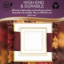 Elegant Disposable Plastic Dinner 120 Plates - Heavy Duty Fancy Square White with Gold Dinner Plates - Plastic Party Plates For All Occasions