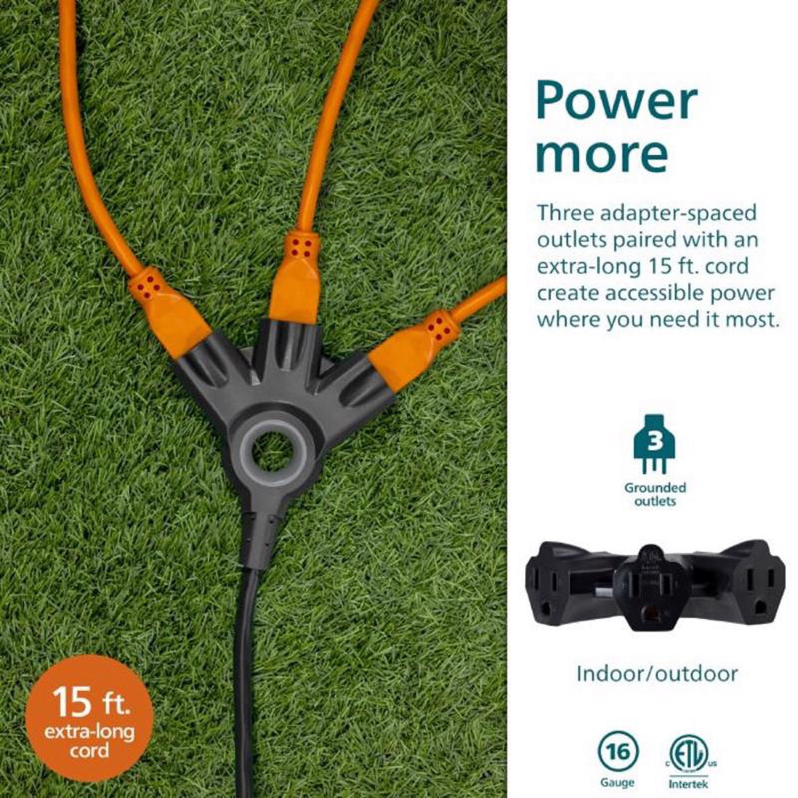 (2 pack) Philips EZGrip 15FT Black Extension Cord  3 Prong with Multiple Outlets Outdoor Indoor 16AWG
