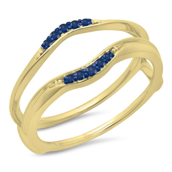 Dazzlingrock Collection 0.10 Carat (ctw) 10K Round Blue Sapphire Wedding Band Guard Double Ring 1/10 CT, Yellow Gold, Size 9.5