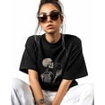thumbnail image 2 of Women's Graphic T-Shirt Black XL Women's Tops Skull Kissing Black Cat Crew Neck Short Sleeve Shirts for Women, 2 of 3