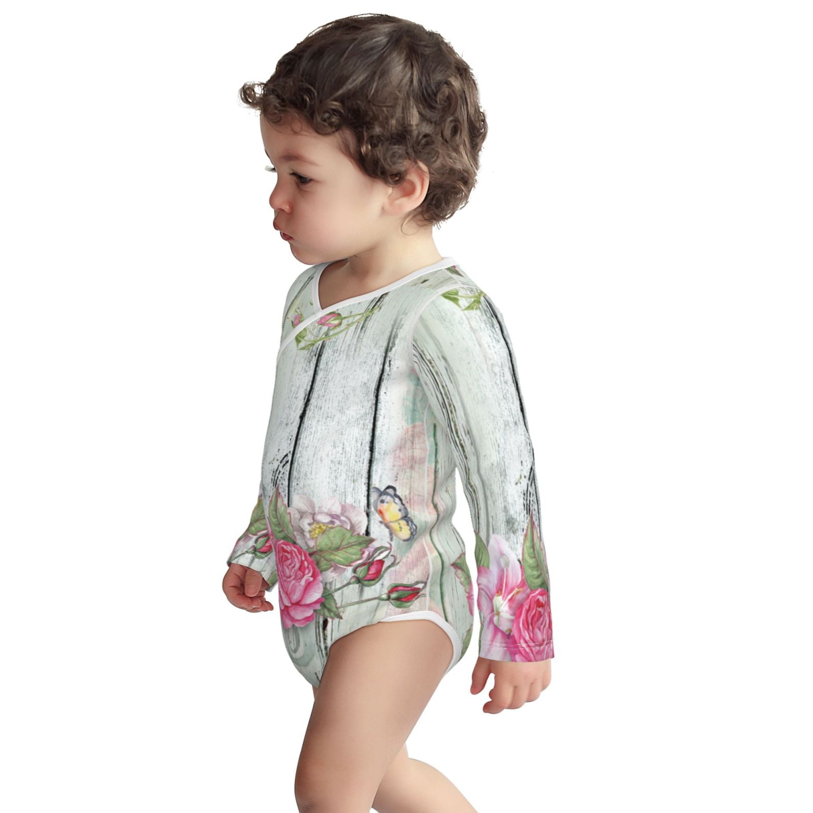 Xecao Vintage Wood with Floral Print Baby unisex-baby Cotton Long-sleeve Bodysuits-2 Years