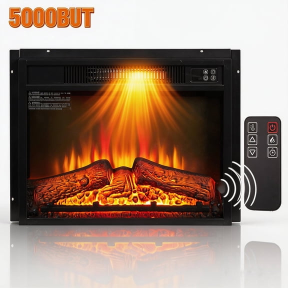 23" Electric Fireplace Heater, 1400W Wall Mounted & Freestanding Electric Fireplace with Realistic 3D Flame, 400 Sq Ft Indoor Space Heater, Remote Control, Quiet & Safe, Black