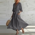 thumbnail image 3 of YuXingFu Sundresses for Women Beach Mid-Length V-Neck Plus Size Womens Dress 3/4 Sleeve with Pocket Casual Summer Gray L, 3 of 7