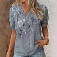 thumbnail image 2 of WXLWZYWL Womens Summer Tops Casual Short Sleeve Printed Lace Stitching V-Neck Basic Tunic Tops T-Shirts Blouses Gray, 2 of 5