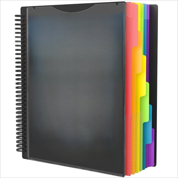 HonLi 12 Pocket Plastic folders with Pockets, 6 Colors Multi Pocket Folder Binder with Dividers, Office Organizer Folder Letter Size School Supplies