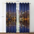 thumbnail image 2 of City Landscape Blackout Curtains New York Manhattan Midnight Cityscape Ocean Reflection by The Coast Scenery Urban Decor for Bedroom Living Room Grommet Window Drapes 2 Panel Set, 52"x84", 2 of 6