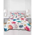 thumbnail image 2 of Quilts Twin Size Bedding Set, Colorful Flowers Lightweight Quilted Comforter, Spring Watercolor Floral Plant Soft Reversible Bedspread Coverlet with Pillow Covers for All Season, 68" x 86", 2 of 7