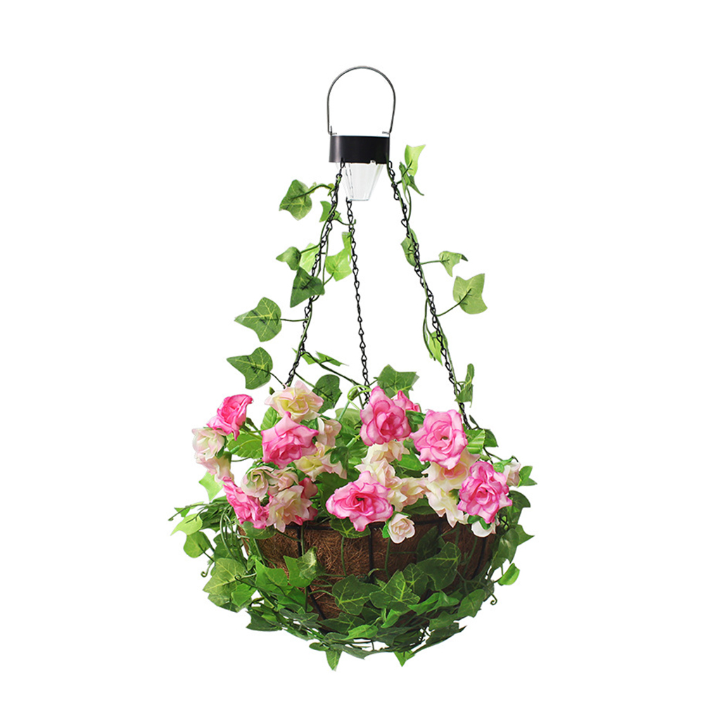 Solar Power Hanging Flower Basket Light Flower Pot LED Lamp Storage Pendant  Lamp for Wedding Home Garden