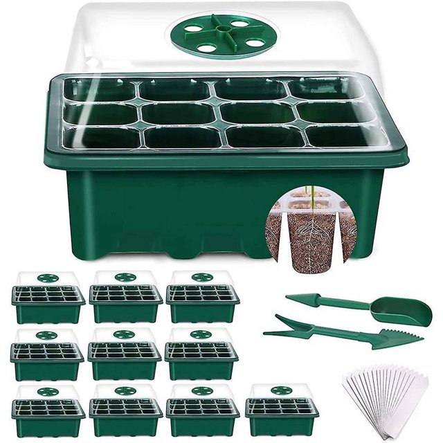BRILLAR Mini kit de invernadero, 10 juegos de bandejas de plántulas de 120 celdas con cubierta duradera y ventilación para vivero de plantas