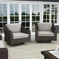 thumbnail image 3 of Martha Stewart Set of 2 Indoor-Outdoor Patio Chairs in Brown Rattan Wicker with 360° Swivel and Tan All-Weather Cushions, 3 of 12
