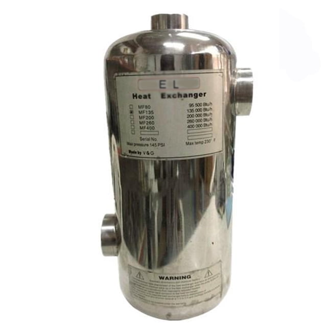 MF-135 Échangeur de Chaleur Polyvalent 304 Acier Inoxydable pour Piscine Étang & SPA Bain