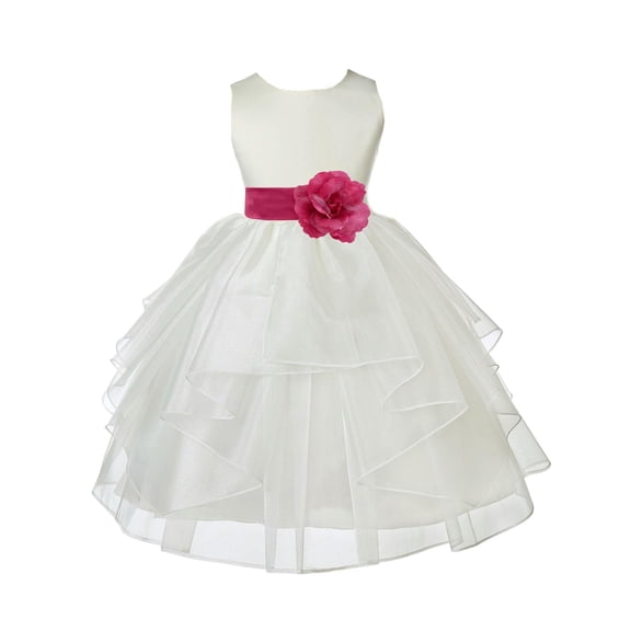 Ekidsbridal Ivory Fuchsia Shimmering Organza Flower Girl Dresses for Toddlers Junior Bridesmaid Beauty Pageant Christening Gown 4613S 10