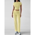 thumbnail image 5 of Women'S 2 Piece Lounge Sets Short Sleeve Tops Fold-over Flare Pants Casual Outfits Matching Set Yellow M, 5 of 6