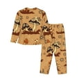 thumbnail image 2 of Junzan Brown Mushrooms Print Womens Pajama Sets,Long Sleeve Button Down For Women Pjs 2 Piece, 2 of 9