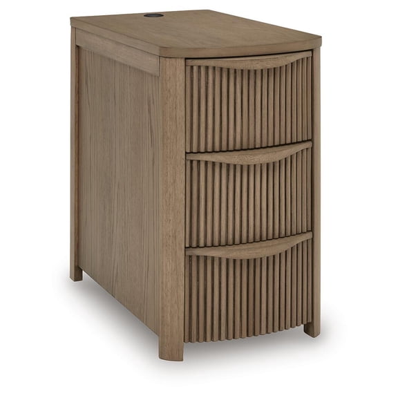 Signature Design by Ashley Camdill Chairside End Table with USB Charging Ports and 3 Drawers, Light Brown Wood Finish