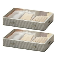 Bxaolu 2 Pack 30L Under Bed Storage Containers, Closet Organizers and Storage Bins for Dorm, Foldable Underbed Bag for Clothes, Blanket, Sheets, Clear Window & Dual Zippers, Stripe Grey