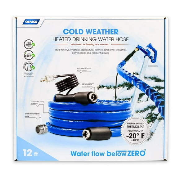 Camco Fresh Water Hose 22910 TastePURE; Heated; 5/8 Inch Internal Diameter; 12 Foot Length; NSF Approved Material No Regrind Suitable For Drinking Water; BPA/Phthalate And Lead Free